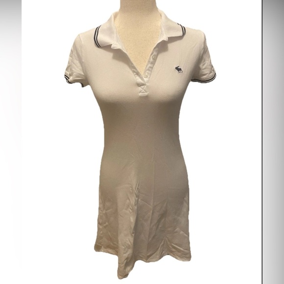 Abercrombie & Fitch Dresses & Skirts - Abercrombie Size XS White Navy Knit Polo Collared Dress Y2K Preppy Cotton EUC